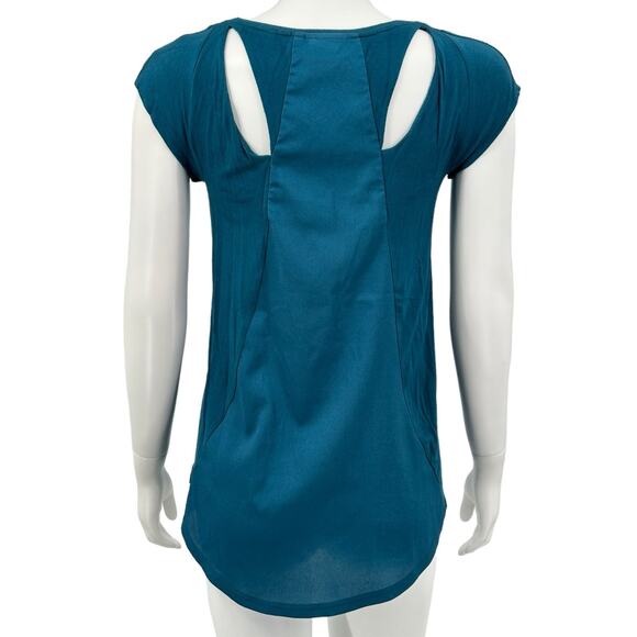 Deletta Anthropologie Top Womens XS Shimmerwing Back Cutouts Teal Stretch V-Neck - Picture 5 of 9